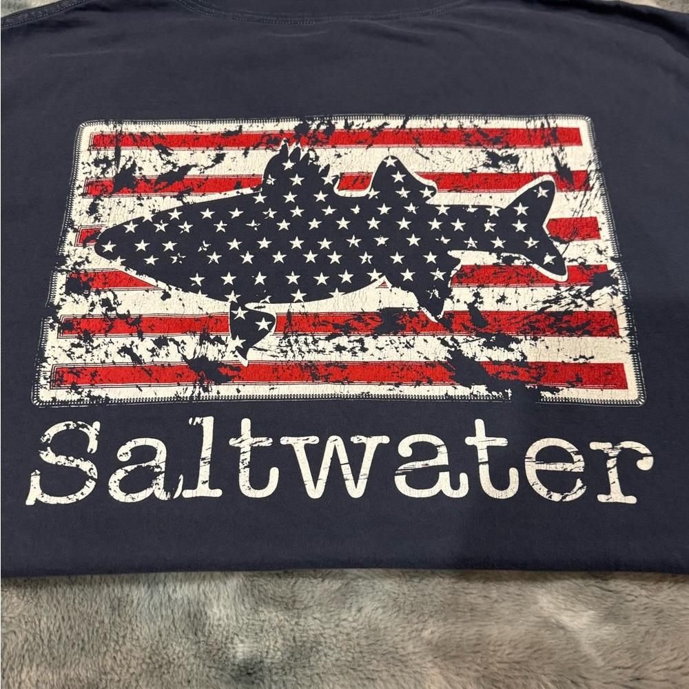 Saltwater Long Island Stars and Stripes Short Sleeve Tee Shirt XXL Cotton 100%